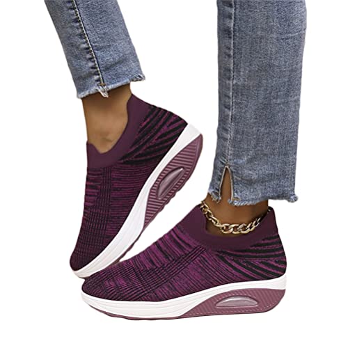 shownicer Sneaker Damen Weiche Plateau Freizeitschuhe Sommer Leichtgewichts Sportschuhe Walkingschuhe Outdoor Beiläufige Running Atmungsaktive Turnschuhe A Violett 37 EU von shownicer