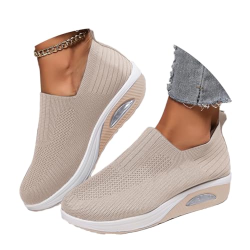 shownicer Sneaker Damen Weiche Plateau Freizeitschuhe Sommer Leichtgewichts Sportschuhe Walkingschuhe Outdoor Beiläufige Running Atmungsaktive Turnschuhe B Beige 40 von shownicer