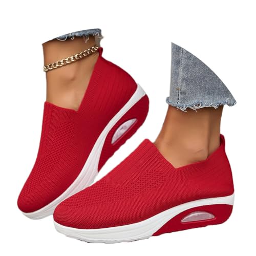 shownicer Sneaker Damen Weiche Plateau Freizeitschuhe Sommer Leichtgewichts Sportschuhe Walkingschuhe Outdoor Beiläufige Running Atmungsaktive Turnschuhe B Rot 41 von shownicer