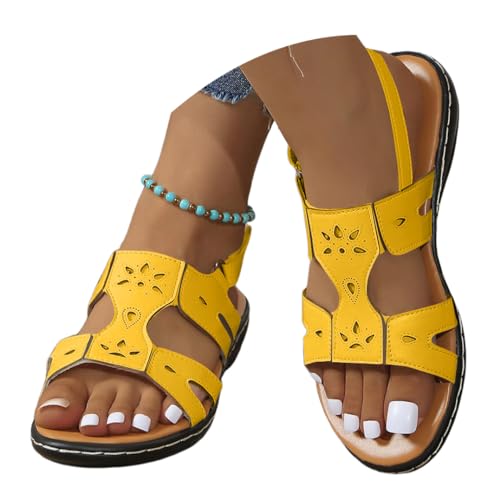 shownicer Sommer Pantoletten Damen Strandsandaletten Plattform Mode Plateau Strand Sandalen Vintage Lässige Rutschfest Open Toe Römische Sandaletten A Gelb 39 von shownicer
