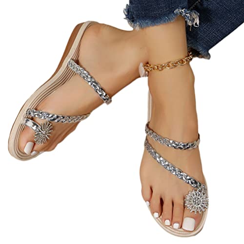 shownicer Sommer Sandalen Damen Schmetterling Strass Strandsandalen Freizeit Flip Flops Sandaletten Flach Zehentrenner Glitzer Strass Hausschuhe C Silber 37 EU von shownicer