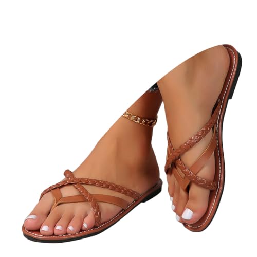 shownicer Sommer Sandalen Damen Schmetterling Strass Strandsandalen Freizeit Flip Flops Sandaletten Flach Zehentrenner Glitzer Strass Hausschuhe D Braun 42 von shownicer