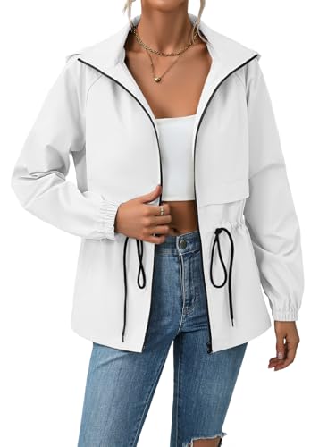 shownicer Sommerjacke Damen Wasserdicht Sommer Outdoor Wanderjacke Regenmantel Freizeit Windbreaker Mantel Regenjacke A Weiß M von shownicer