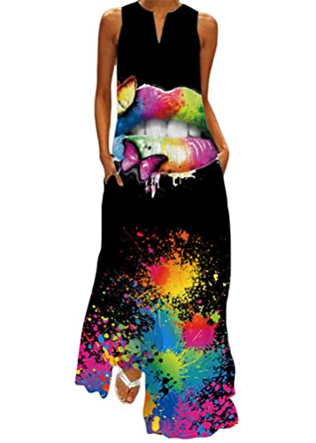 shownicer Sommerkleid Damen Ärmelloses Lockeres Maxikleid Lässiges Lang Kleider mit Taschen Boho Freizeitkleid Strandkleid Partykleid A Style02 3XL von shownicer