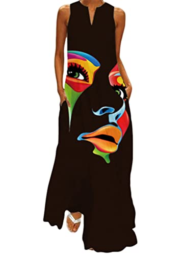 shownicer Sommerkleid Damen Ärmelloses Lockeres Maxikleid Lässiges Lang Kleider mit Taschen Boho Freizeitkleid Strandkleid Partykleid A Style03 L von shownicer