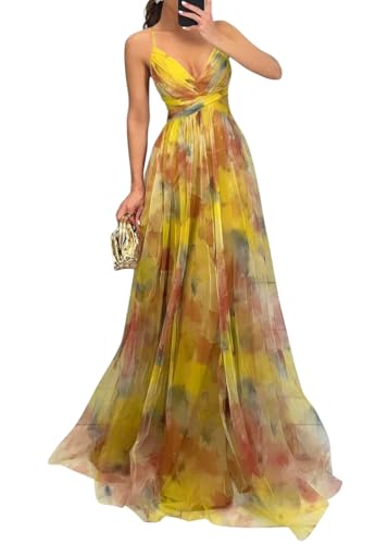 shownicer Sommerkleid Damen Elegant Abendkleid Lang Sommer Festliche Kleider Sexy Ballkleid Lang Prom Dress A Gelb M von shownicer