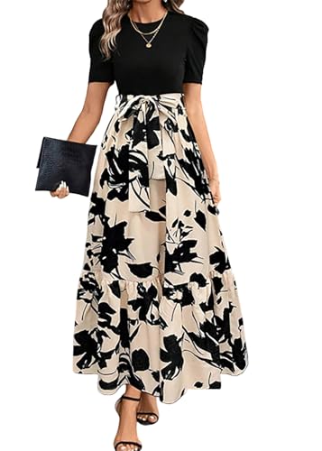 shownicer Sommerkleid Damen Elegant Kleid Leicht Und Luftig Strandkleid Lang Festliche Kleider Sommer Maxikleider A Aprikose XXL von shownicer