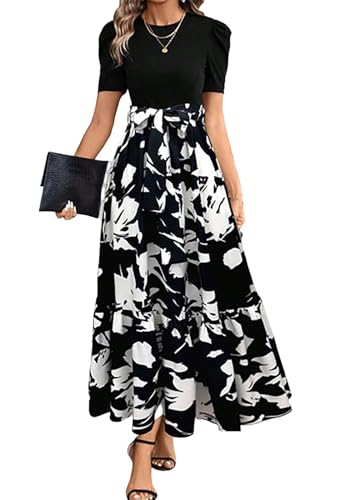 shownicer Sommerkleid Damen Elegant Kleid Leicht Und Luftig Strandkleid Lang Festliche Kleider Sommer Maxikleider A Schwarz2 3XL von shownicer