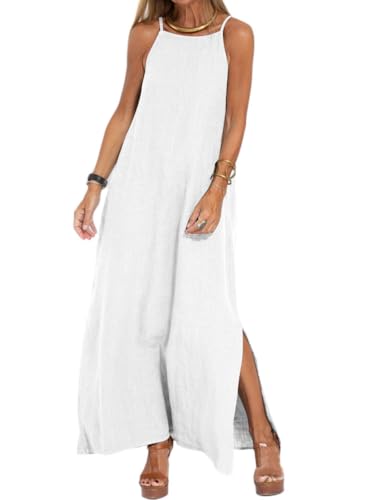 shownicer Sommerkleid Damen Lang Ärmelloses Maxikleid Sommer Baumwoll-Leinen Spaghetti-Träge Kleid Leicht Casual Schlitz Lange Freizeitkleid A Weiß M shownicer Sommerkleid Damen Lang Ärmelloses Maxikleid Sommer Baumwoll-Leinen Spaghetti-Träge Kleid Leicht Casual Schlitz Lange Freizeitkleid A Weiß M von shownicer