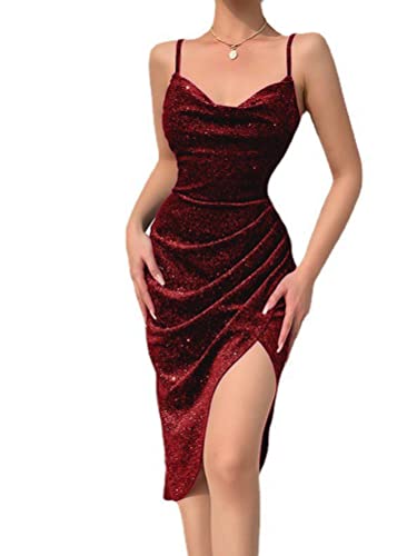 shownicer Sommerkleid Damen V Ausschnitt Kleid Ärmelloses Bodycon Kleid Asymmetrisches Wickelkleid Strandkleid B Rot 3XL von shownicer