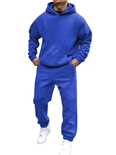 shownicer Sportbekleidung Trainingsanzug Herren Einfarbig Hoodie Mit Kapuze Langarm Mit Taschen Hausanzug 2-Teilig Herbst Winter Kapuzenjacke Jogginghose Jogginganzug Set A Blau S von shownicer