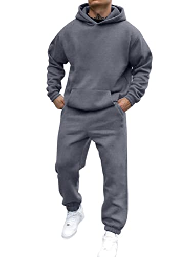 shownicer Sportbekleidung Trainingsanzug Herren Einfarbig Hoodie Mit Kapuze Langarm Mit Taschen Hausanzug 2-Teilig Herbst Winter Kapuzenjacke Jogginghose Jogginganzug Set A Dunkelgrau M von shownicer