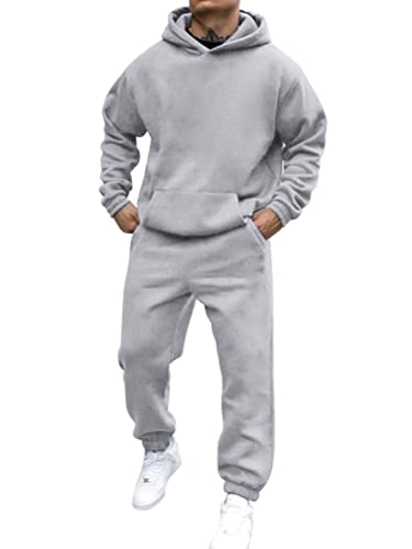 shownicer Sportbekleidung Trainingsanzug Herren Einfarbig Hoodie Mit Kapuze Langarm Mit Taschen Hausanzug 2-Teilig Herbst Winter Kapuzenjacke Jogginghose Jogginganzug Set A Hellgrau 3XL von shownicer