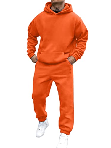 shownicer Sportbekleidung Trainingsanzug Herren Einfarbig Hoodie Mit Kapuze Langarm Mit Taschen Hausanzug 2-Teilig Herbst Winter Kapuzenjacke Jogginghose Jogginganzug Set A Orange 3XL von shownicer