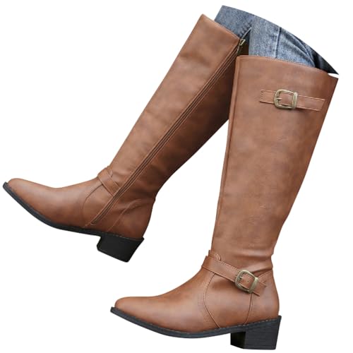 shownicer Stiefel Damen Bequeme Blockabsatz Winterstiefel Herbst Winter Langschaft Boots Damenstiefel Mit Reißverschluss A Braun 37 von shownicer