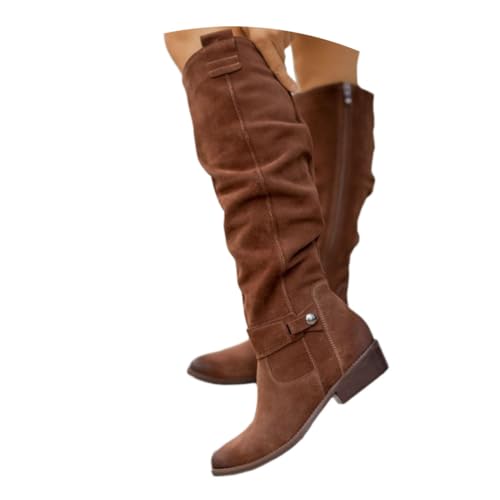 shownicer Stiefel Damen Bequeme Wildleder Elegant Absatz Westernstiefel Runde Zehen Hohe Einfarbige Langschaft Boots Damenstiefel A Dunkelbraun 38 von shownicer