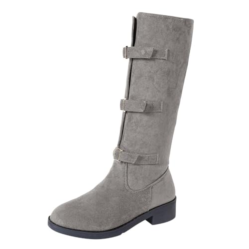 shownicer Stiefel Damen Casual Einfarbige Langschaft Boots Damenstiefel Bequeme Herbst Winter Winterstiefel A Grau 38 von shownicer