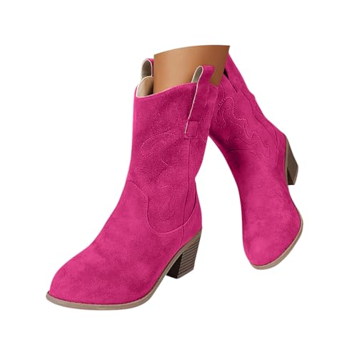 shownicer Stiefel Damen Herbst Winter Blockabsatz Kurzstiefel Winterstiefel Warm Casual Damenstiefel A Rose Rot 41 von shownicer