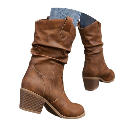 shownicer Stiefeletten Damen Wildleder Elegante Stiefel mit Blockabsatz Stiefel Westernstiefel Ankle Boots Halbhoch Damenstiefel C Braun 40 von shownicer