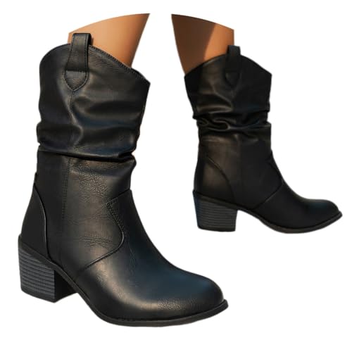 shownicer Stiefeletten Damen Wildleder Elegante Stiefel mit Blockabsatz Stiefel Westernstiefel Ankle Boots Halbhoch Damenstiefel C Schwarz 36 von shownicer