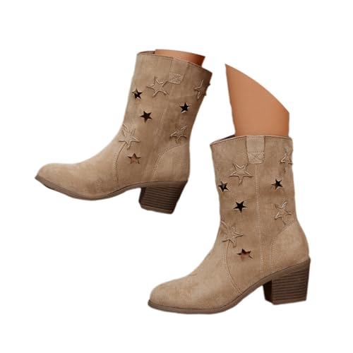 shownicer Stiefeletten Damen Wildleder Elegante Stiefel mit Blockabsatz Stiefel Westernstiefel Ankle Boots Halbhoch Damenstiefel E Beige 42 von shownicer