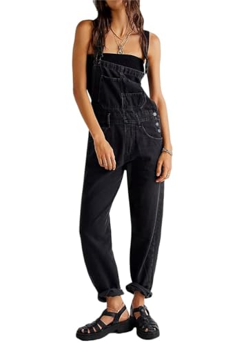 shownicer Strapse Denim Straight Leg Lange Jumpsuit Verstellbarer Riemen Strampler Hosen Sommer Latzhose Loose Fit Jean Overalls A Schwarz M von shownicer