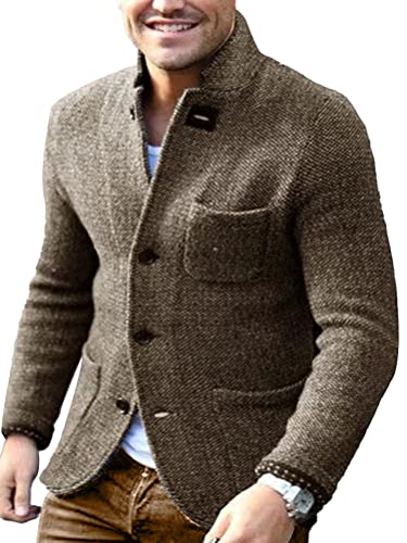 shownicer Strickjacken für Herren Winter Stehkragen Warmer Cardigan Langarm Slim Fit Pullover mit Knöpfen Herren Einfarbig V-Ausschnitt Wintermantel Strickmantel A Braun M von shownicer