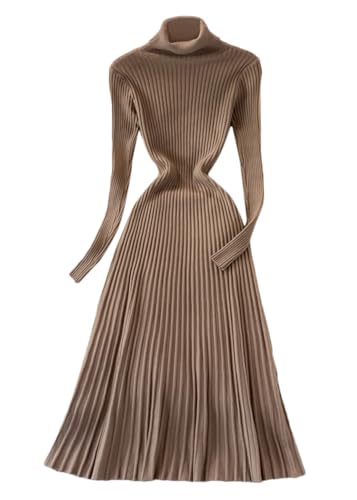 shownicer Strickkleid Damen Figurbetontes Kleid Rippstrick Pulloverkleid Langarm Bodycon Lang Kleid Herbst Gestrickte Kleid Eng Longpullover Winterkleid Maxikleid F Kaffee Einheitsgröße von shownicer