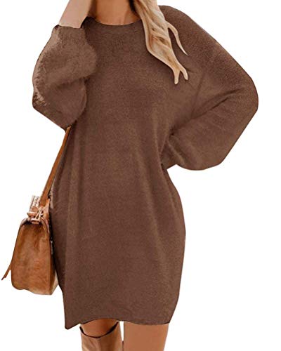 shownicer Strickkleid Damen Winter Rundhals Lässig Sexy Kleid Freizeit Herbstkleid Winterkleid Partykleid Minikleid Langarm Strickkleider Hohe Elastizität Pullover Knitted Dress A Braun 3XL von shownicer