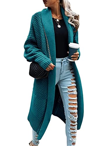 shownicer Strickmantel Lang Damen Strickcardigan Pullover Fledermausärmel Strickjacke Outwear Elegant Langarm Casual Offen Cardigan Herbst Winter Outing Stil Dunkelgrün XXL von shownicer