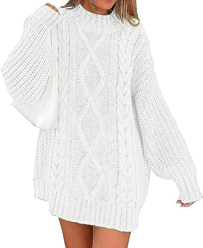 shownicer Strickpullover Damen Rundhals Langarm Pullover Einfarbiges Pulli Lockere Oberteile Lässig Knit Fashion Sweater A Weiß XL von shownicer