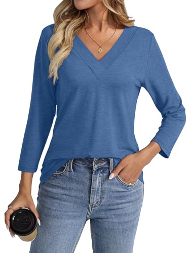 shownicer T-Shirt Damen 3/4 Arm Shirt V-Ausschnitt Tshirt Sommer Oberteil Lässig Basic Tops A Blau S shownicer T-Shirt Damen 3/4 Arm Shirt V-Ausschnitt Tshirt Sommer Oberteil Lässig Basic Tops A Blau S von shownicer