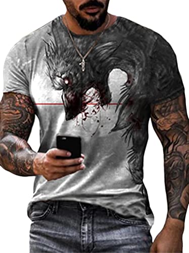 shownicer T-Shirt Herren Anime Manga Sommer Kurzarm T-Shirt Rundhals Ausschnitt Slim Fit Tshirts Streetwear Hip Hop Kurzarmshirt A Grau L von shownicer