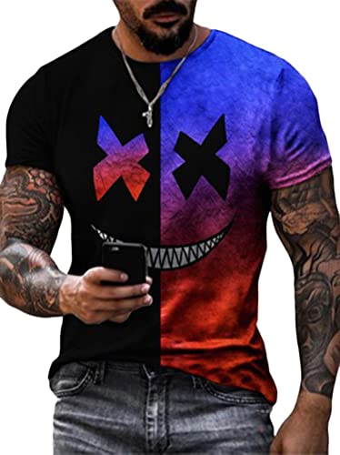 shownicer T-Shirt Herren Anime Manga Sommer Kurzarm T-Shirt Rundhals Ausschnitt Slim Fit Tshirts Streetwear Hip Hop Kurzarmshirt A Schwarz S von shownicer