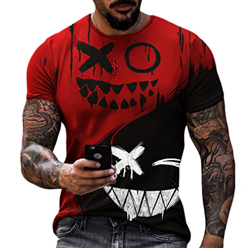 shownicer T-Shirt Herren Anime Manga Sommer Kurzarm T-Shirt Rundhals Ausschnitt Slim Fit Tshirts Streetwear Hip Hop Kurzarmshirt B Rot2 XL von shownicer