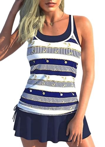 shownicer Tankini Set Damen Zweiteilig Badeanzug Push Up Bademoden Bauchweg Tankini Set Drucken Oberteile Und Badeshorts Beachwear Strand Schwimmanzug Tankinis Mit Rock C Schwarz L von shownicer