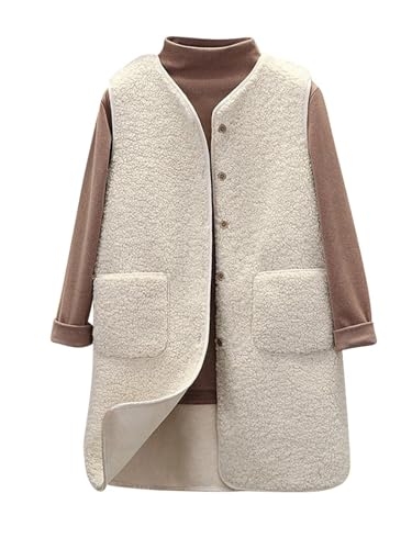 shownicer Teddy Fleece Weste Damen Herbst Winter Warm Ärmellos Westen Bequem Einfarbig Plüsch Weste Lang Jacke Lose Fleeceweste Plüschweste Outwear A Beige XS von shownicer