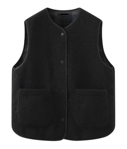 shownicer Teddy Fleece Weste Damen Herbst Winter Warm Ärmellos Westen Bequem Einfarbig Plüsch Weste Lose Fleeceweste Plüschweste A Schwarz XS von shownicer