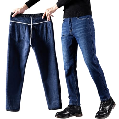 shownicer Thermojeans Herren Thermohose Schneehose Gefütterte Winterjeans mit Fleece Gefüttert Hosen Lammfleece Jeans Teddyfleece Warm Slim Fit Straight Leg Winterhose C Blau M von shownicer