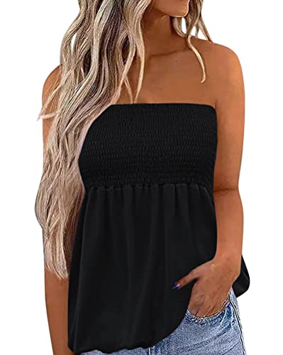 shownicer Tops Damen Ärmellos Gestreiftes Trägerloses Bandeau Sexy Tank Top Casual Sommer Locker Urlaub Strand Tube Top Lässige Sommerbluse Oberteile J Schwarz L von shownicer