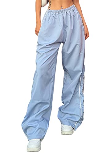 shownicer Track Pants Damen Teenager Baggy Cargohose Y2K Weites Bein Jogginghose Vintage Baggy Hosen für Frauen Elastische Taille Oversize Lose 90er E-Girl Streetwear Trackpants A Blau XS von shownicer