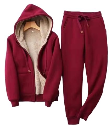 shownicer Trainingsanzug Damen Hausanzug Winterjacke Kapuzenpullover und Jogginghose Zweiteiler Outfit Warm Vlies Jogginganzug 2 Teilig Freizeitanzug Sportanzug Winter Damenanzug A Rot S von shownicer
