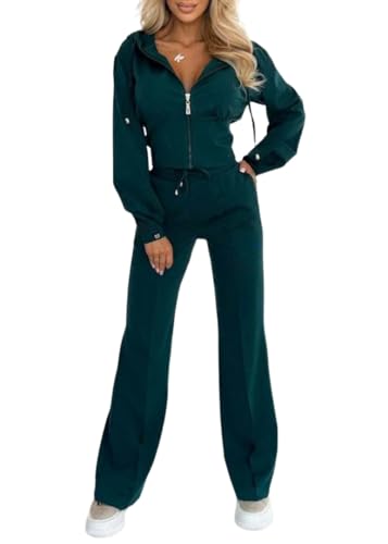 shownicer Trainingsanzug Damen Jogginganzug Sportanzug Freizeitanzug 2 Teilig Kapuzenjacke Langarm Zipper Lange Sporthose Freizeitanzug A Grün XL von shownicer