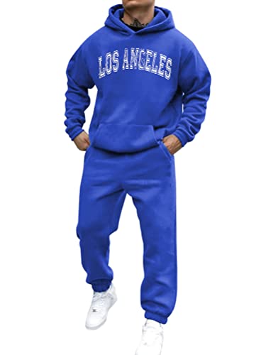 shownicer Trainingsanzug Herren Sportbekleidung Los Angeles Druck Hoodie Mit Kapuze Langarm Mit Taschen Hausanzug 2-Teilig Herbst Winter Kapuzenjacke Jogginghose Jogginganzug Set B Blau XL von shownicer