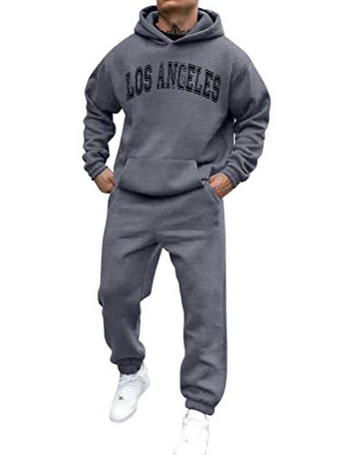 shownicer Trainingsanzug Herren Sportbekleidung Los Angeles Druck Hoodie Mit Kapuze Langarm Mit Taschen Hausanzug 2-Teilig Herbst Winter Kapuzenjacke Jogginghose Jogginganzug Set B Dunkelgrau XL von shownicer