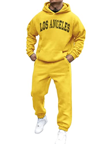 shownicer Trainingsanzug Herren Sportbekleidung Los Angeles Druck Hoodie Mit Kapuze Langarm Mit Taschen Hausanzug 2-Teilig Herbst Winter Kapuzenjacke Jogginghose Jogginganzug Set B Gelb L von shownicer