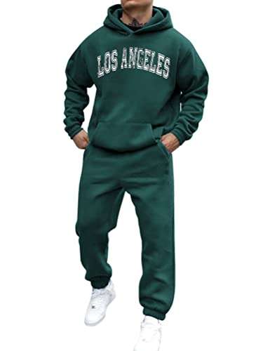 shownicer Trainingsanzug Herren Sportbekleidung Los Angeles Druck Hoodie Mit Kapuze Langarm Mit Taschen Hausanzug 2-Teilig Herbst Winter Kapuzenjacke Jogginghose Jogginganzug Set B Grün 3XL von shownicer