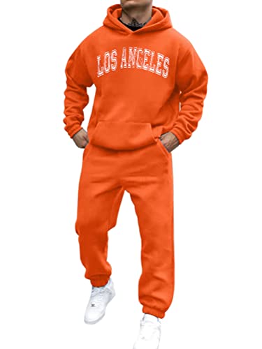 shownicer Trainingsanzug Herren Sportbekleidung Los Angeles Druck Hoodie Mit Kapuze Langarm Mit Taschen Hausanzug 2-Teilig Herbst Winter Kapuzenjacke Jogginghose Jogginganzug Set B Orange M von shownicer