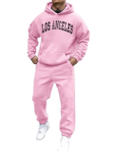 shownicer Trainingsanzug Herren Sportbekleidung Los Angeles Druck Hoodie Mit Kapuze Langarm Mit Taschen Hausanzug 2-Teilig Herbst Winter Kapuzenjacke Jogginghose Jogginganzug Set B Rosa M von shownicer