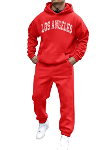 shownicer Trainingsanzug Herren Sportbekleidung Los Angeles Druck Hoodie Mit Kapuze Langarm Mit Taschen Hausanzug 2-Teilig Herbst Winter Kapuzenjacke Jogginghose Jogginganzug Set B Rot 3XL von shownicer